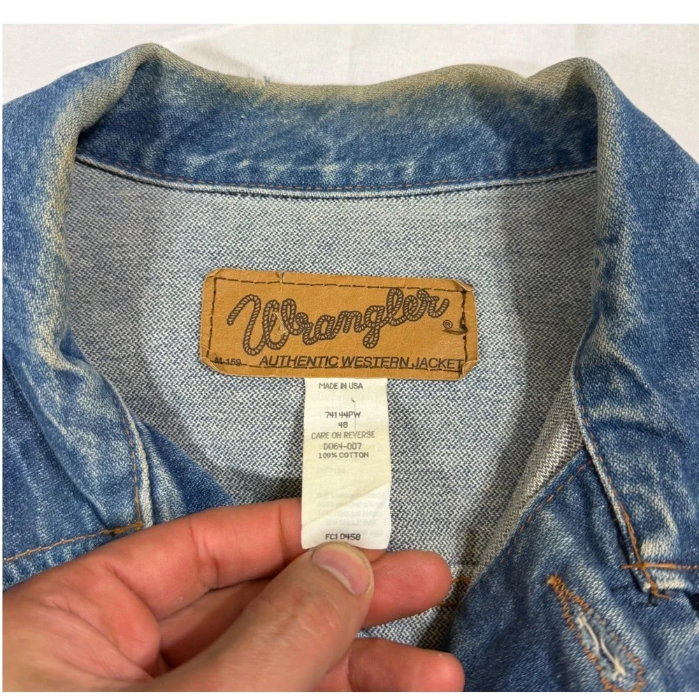 Vintage Wrangler Denim Jacket Mens 48 Blue Western Trucker Made in USA 80s